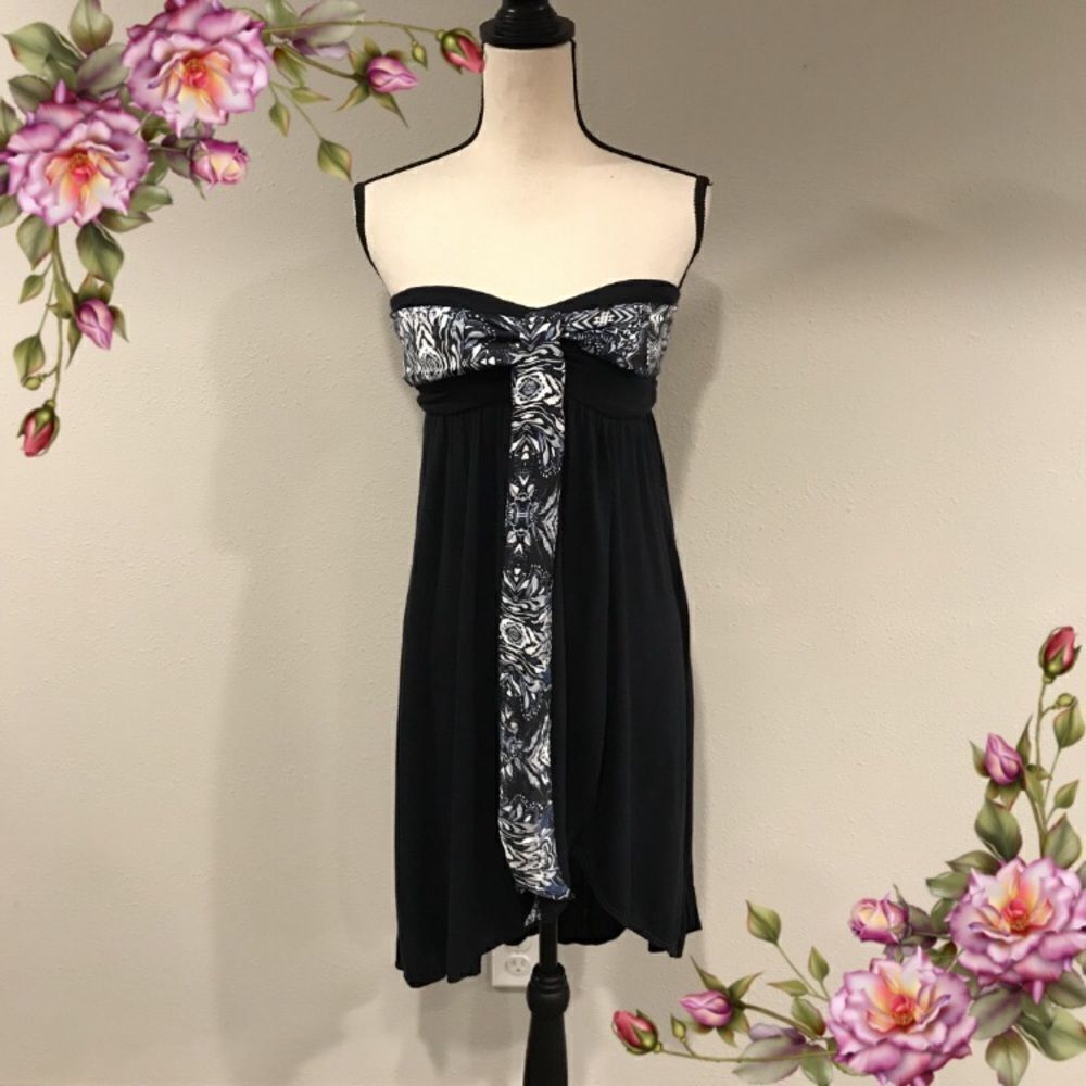 Free People Strapless Tie Front Flowy Mini Dress